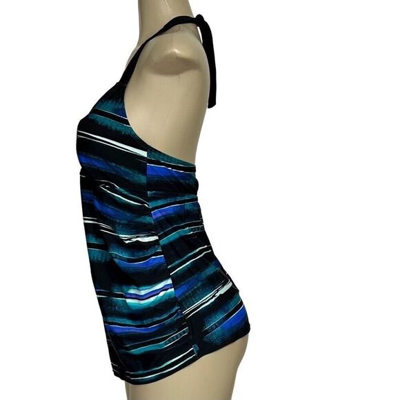 Liz Lange Maternity Tankini Women's Medium Water Color Stripe Halter Swimsuit - Picture 8 of 11